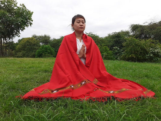 Handwoven Red Pure Himalayan Sheep Wool Meditation Shawl,Himalayan Prayer Blanket,Kullu Shawl,Ethnic Indian Shawl,Wool Prayer Wrap