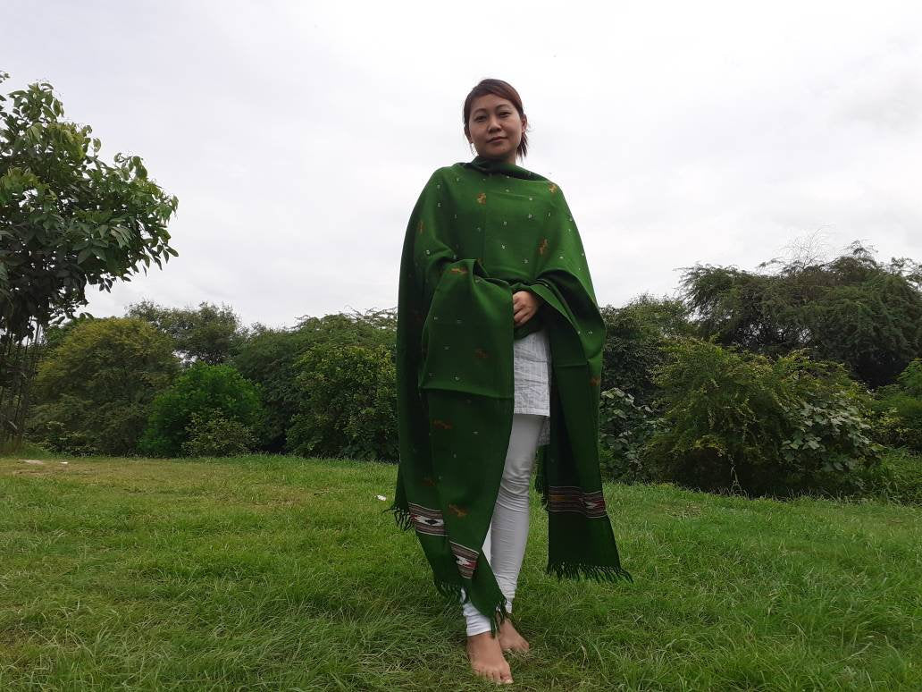 Handwoven Embroidered Pure Himalayan Sheep Wool Meditation Shawl,Himalayan Prayer Blanket,Kullu Shawl,Ethnic Indian Shawl,Wool Prayer Wrap