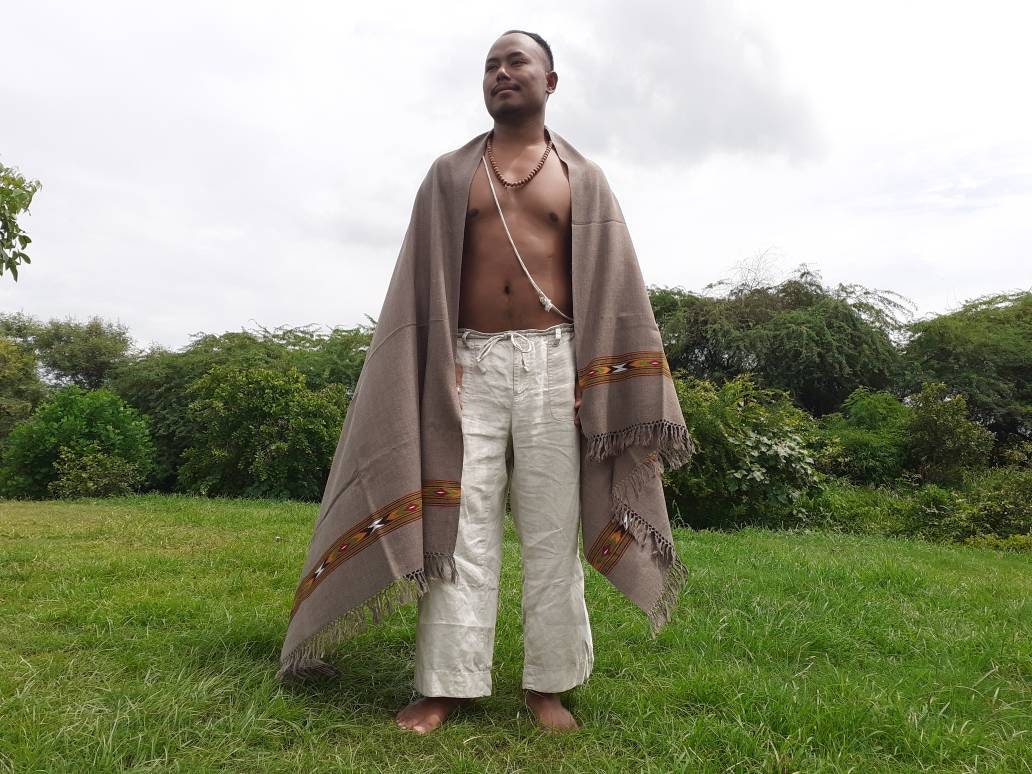 Traditional Kullu Patti Grey Handwoven Pure Himalayan Sheep Wool Meditation Shawl,Himalayan Wool Prayer Scarf,Ethnic Indian Kullu Shawl/Wrap
