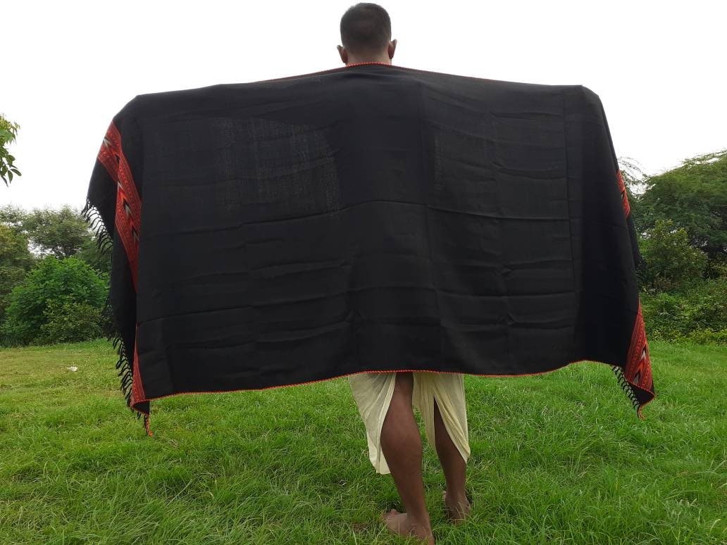 Handwoven Black Pure Himalayan Sheep Wool Meditation Shawl,Himalayan Prayer Blanket,Kullu Shawl,Ethnic Indian Shawl,Wool Prayer Wrap
