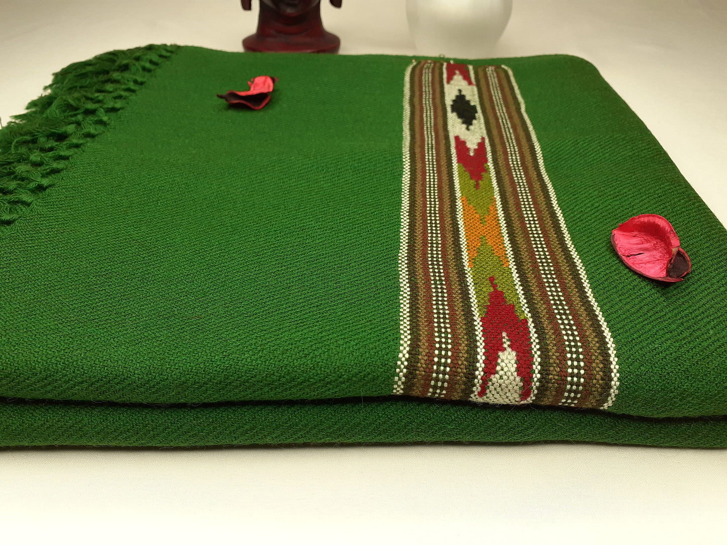 Handwoven Green Pure Himalayan Sheep Wool Meditation Shawl,Himalayan Prayer Blanket,Kullu Shawl,Ethnic Indian Shawl,Wool Prayer Wrap
