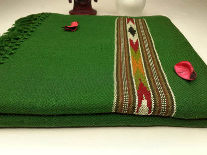 Handwoven Green Pure Himalayan Sheep Wool Meditation Shawl,Himalayan Prayer Blanket,Kullu Shawl,Ethnic Indian Shawl,Wool Prayer Wrap