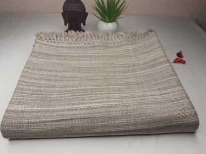 ARJUNA X-Large Thick Light Grey Handspun Handwoven Himalayan Yak Wool Meditation Blanket,Tibetan Yak Wool Wrap,Ethnic Yak Wool Prayer Zen