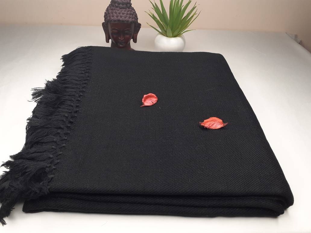 ATMAN X-Large Thick Black Color Handwoven Pure Himalayan Yak Wool Meditation Blanket,Tibetan Yak Wool Wrap,Tibetan Yak Wool Prayer Blanket