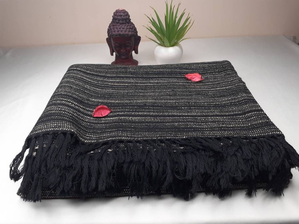 KALI X-Large Thick Black Handwoven Pure Himalayan Yak Wool Blanket,Yak Meditation Shawl,Tibetan Yak Wool Blanket,Ethnic Indian Yoga Yak Wrap