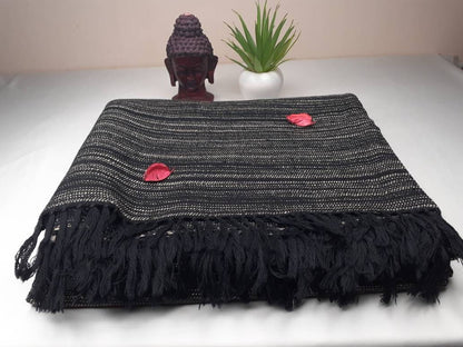 KALI X-Large Thick Black Handwoven Himalayan Yak Wool Blanket,Yak Meditation Shawl,Tibetan Yak Wool, Tibetan Blanket,Himalayan Yak Wrap,
