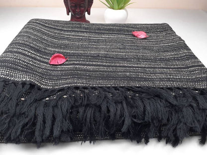 KALI X-Large Thick Black Handwoven Himalayan Yak Wool Blanket,Yak Meditation Shawl,Tibetan Yak Wool, Tibetan Blanket,Himalayan Yak Wrap,