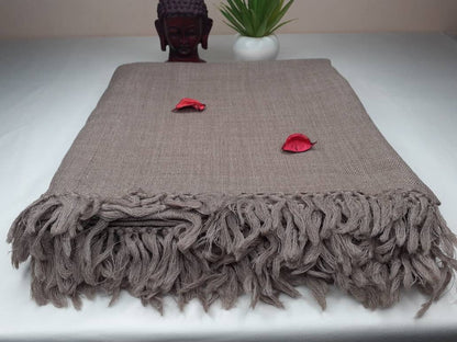 Large Handwoven Light Brown Pure Himalayan Sheep Wool Meditation Shawl, HandmaHimalayan Prayer Blanket,Kullu Shawl,Ethnic Indian Prayer Wrap