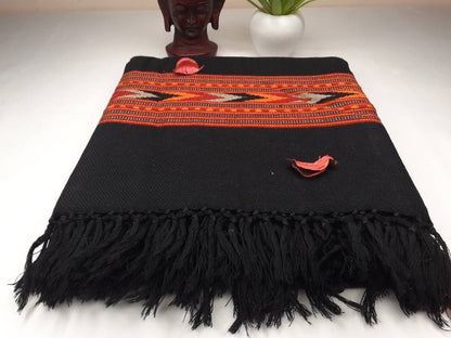 Handwoven Black Pure Himalayan Sheep Wool Meditation Shawl,Himalayan Prayer Blanket,Kullu Shawl,Ethnic Indian Shawl,Wool Prayer Wrap