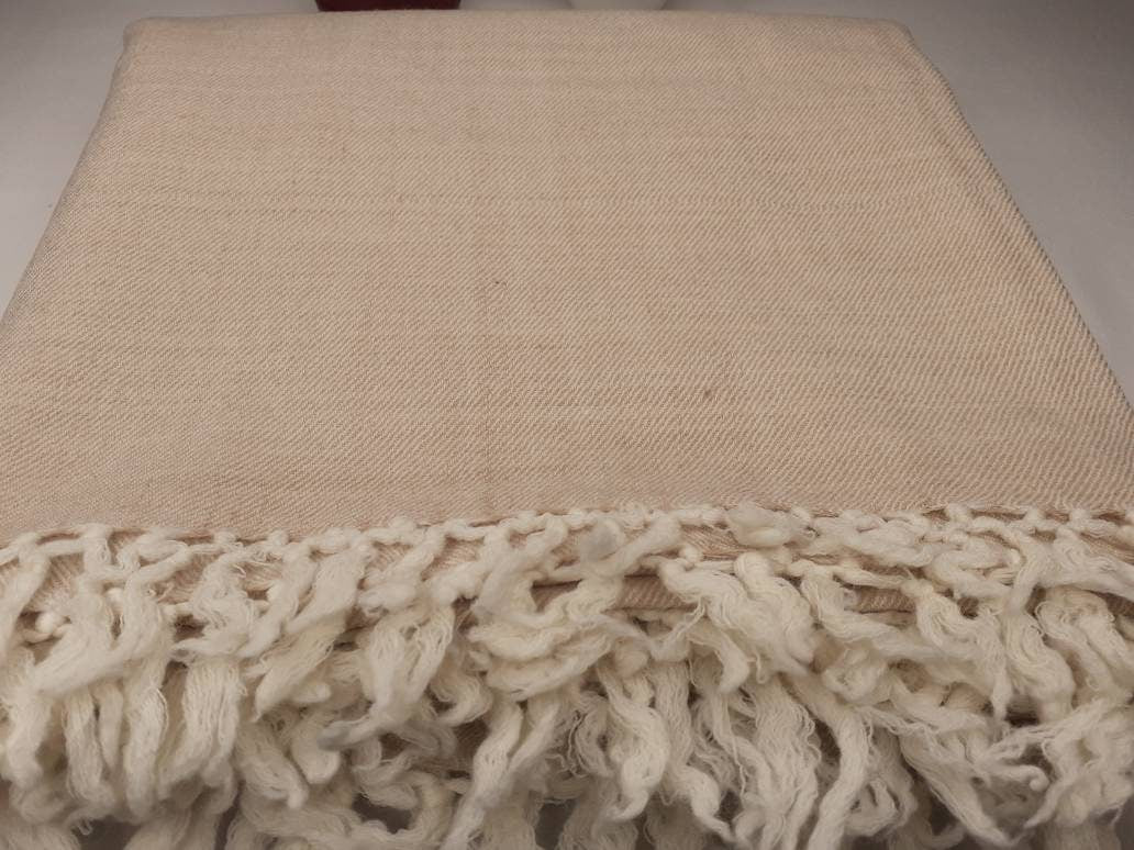 OMKARA Handwoven Beige Pure Himalayan Sheep Wool Meditation Shawl,Himalayan Prayer Blanket,Kullu Shawl,Ethnic Indian Shawl,Wool Prayer Wrap
