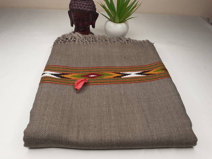 Traditional Kullu Patti Grey Handwoven Pure Himalayan Sheep Wool Meditation Shawl,Himalayan Wool Prayer Scarf,Ethnic Indian Kullu Shawl/Wrap
