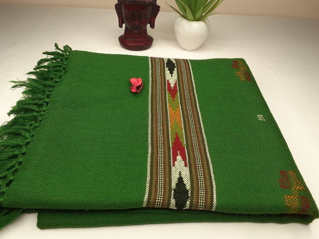 Handwoven Embroidered Pure Himalayan Sheep Wool Meditation Shawl,Himalayan Prayer Blanket,Kullu Shawl,Ethnic Indian Shawl,Wool Prayer Wrap