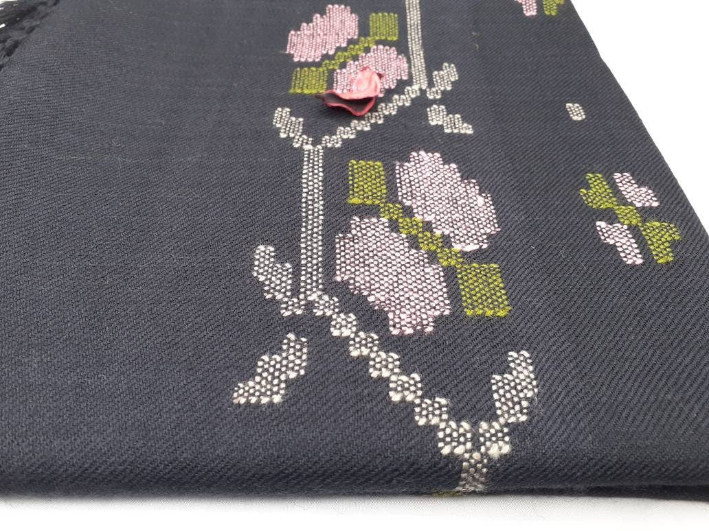 Handwoven Embroidered Black  Himalayan Sheep Wool Meditation Shawl,Himalayan Prayer Blanket,Kullu Shawl,Ethnic Indian Shawl,Wool Prayer Wrap