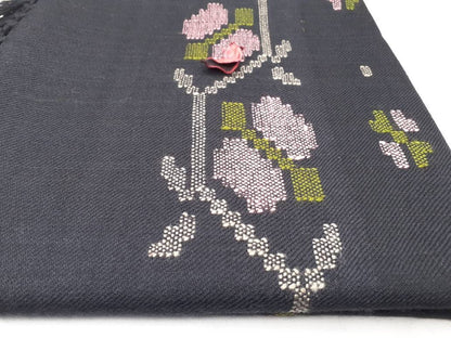 Handwoven Embroidered Black  Himalayan Sheep Wool Meditation Shawl,Himalayan Prayer Blanket,Kullu Shawl,Ethnic Indian Shawl,Wool Prayer Wrap