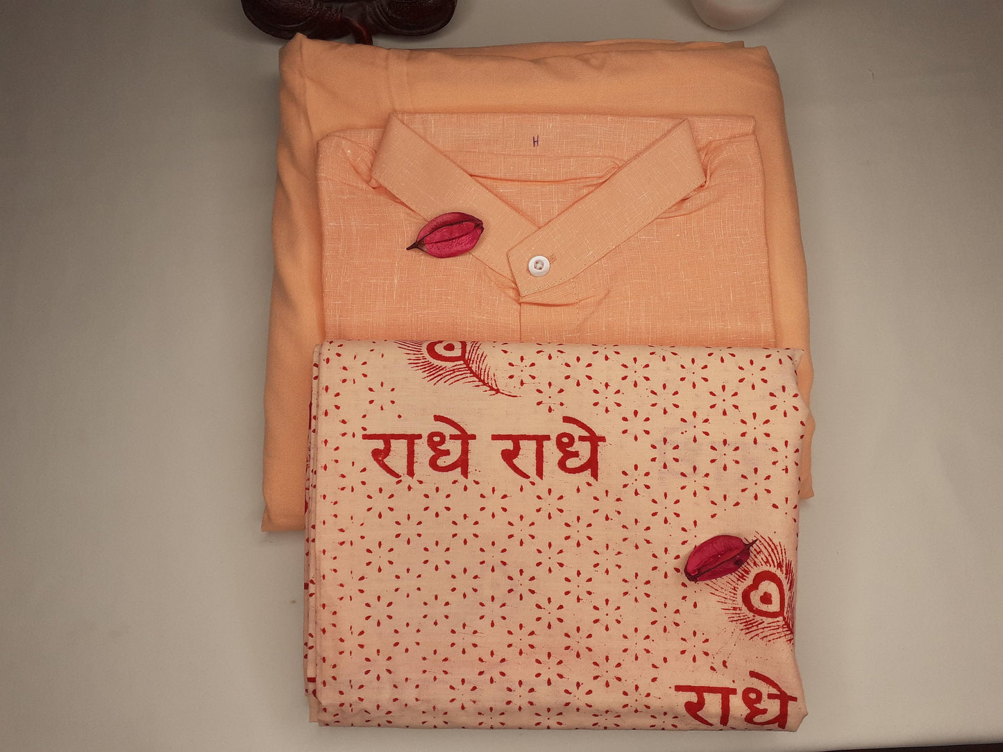 Indian Vedic Robes,Hare Krishna Robe,indian Ethnic Attair,Iskon Temple Dress,Indian Spiritual Dress,Mayapur Dham dhoti,Chaddar and Kurta Set