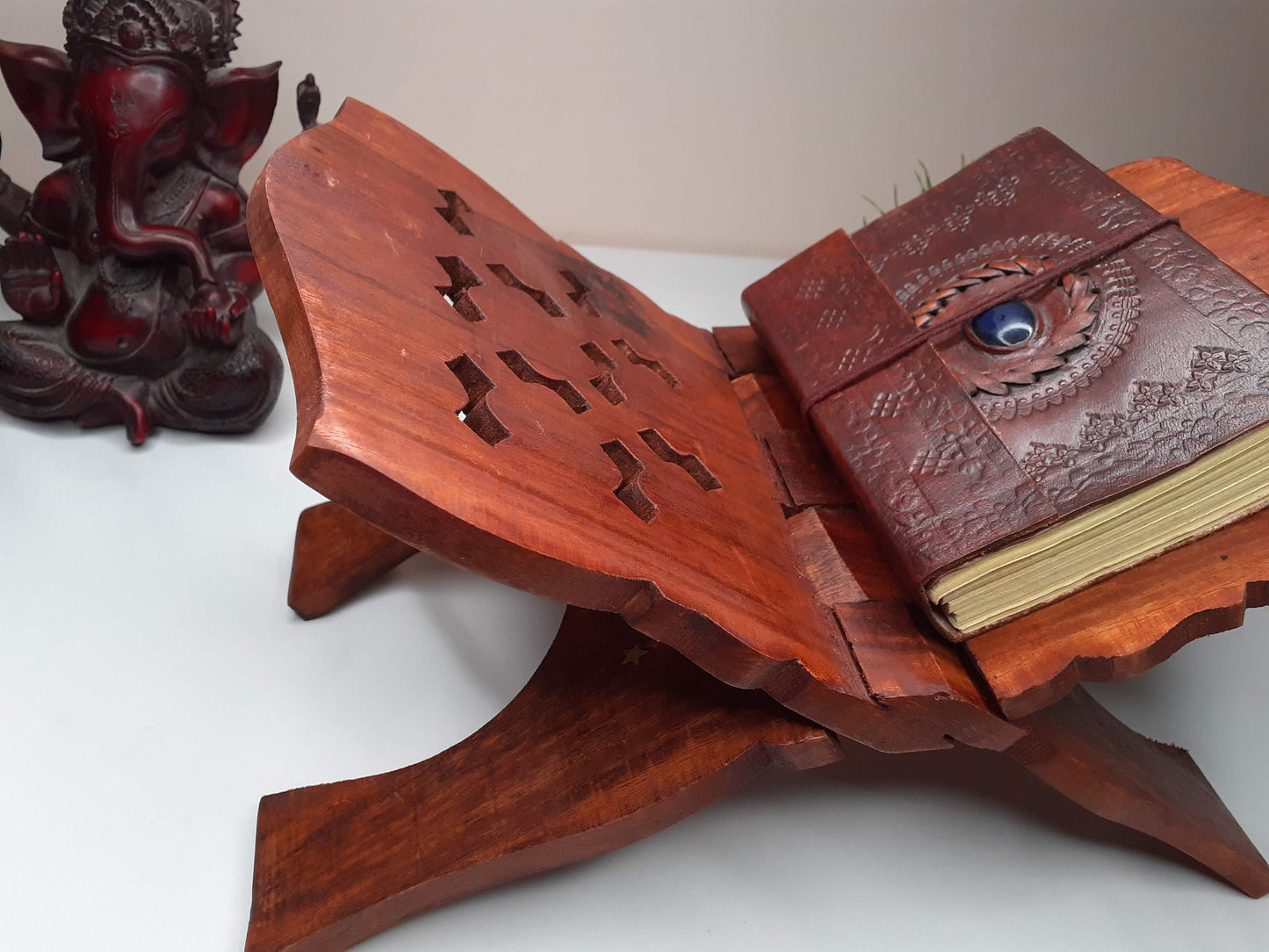 Premium Handcarved  Foldable Wooden Holy Scriptures Book Stand,Cover Case Wooden Holy Book Holder,Wooden Religious Item