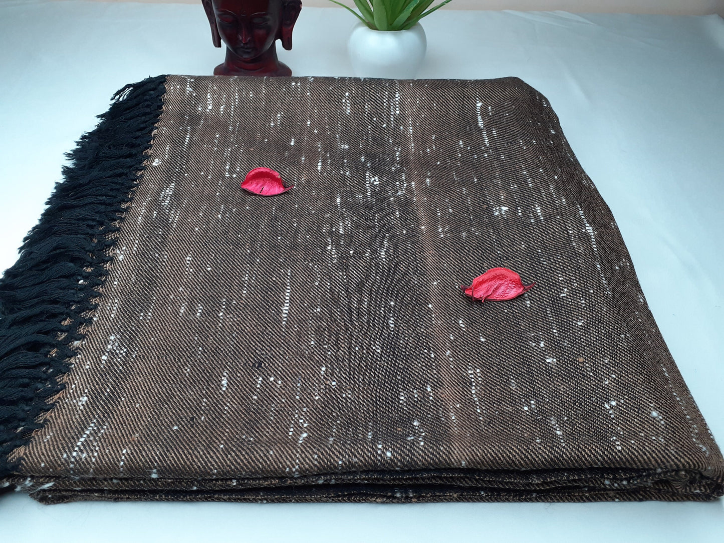 Handwoven Brown Pure Himalayan Sheep Wool Meditation Shawl,Himalayan Prayer Blanket,Kullu Shawl,Ethnic Indian Shawl,Wool Prayer Wrap