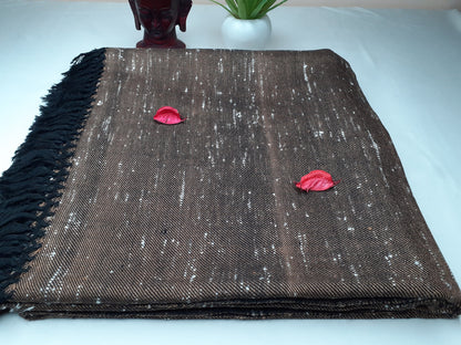 Handwoven Brown Pure Himalayan Sheep Wool Meditation Shawl,Himalayan Prayer Blanket,Kullu Shawl,Ethnic Indian Shawl,Wool Prayer Wrap