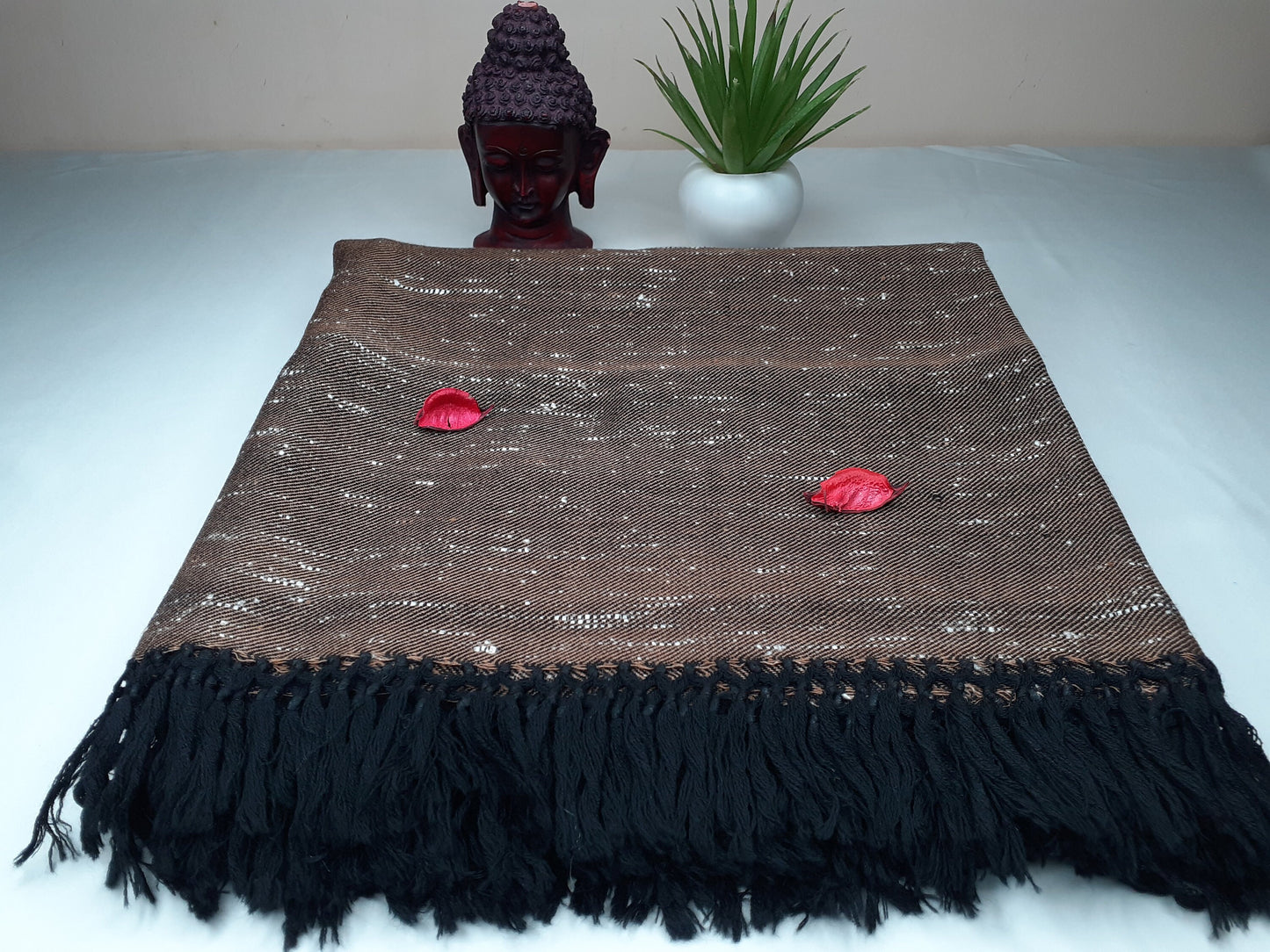 Handwoven Brown Pure Himalayan Sheep Wool Meditation Shawl,Himalayan Prayer Blanket,Kullu Shawl,Ethnic Indian Shawl,Wool Prayer Wrap