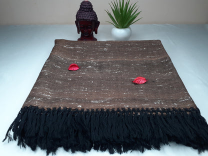 Handwoven Brown Pure Himalayan Sheep Wool Meditation Shawl,Himalayan Prayer Blanket,Kullu Shawl,Ethnic Indian Shawl,Wool Prayer Wrap