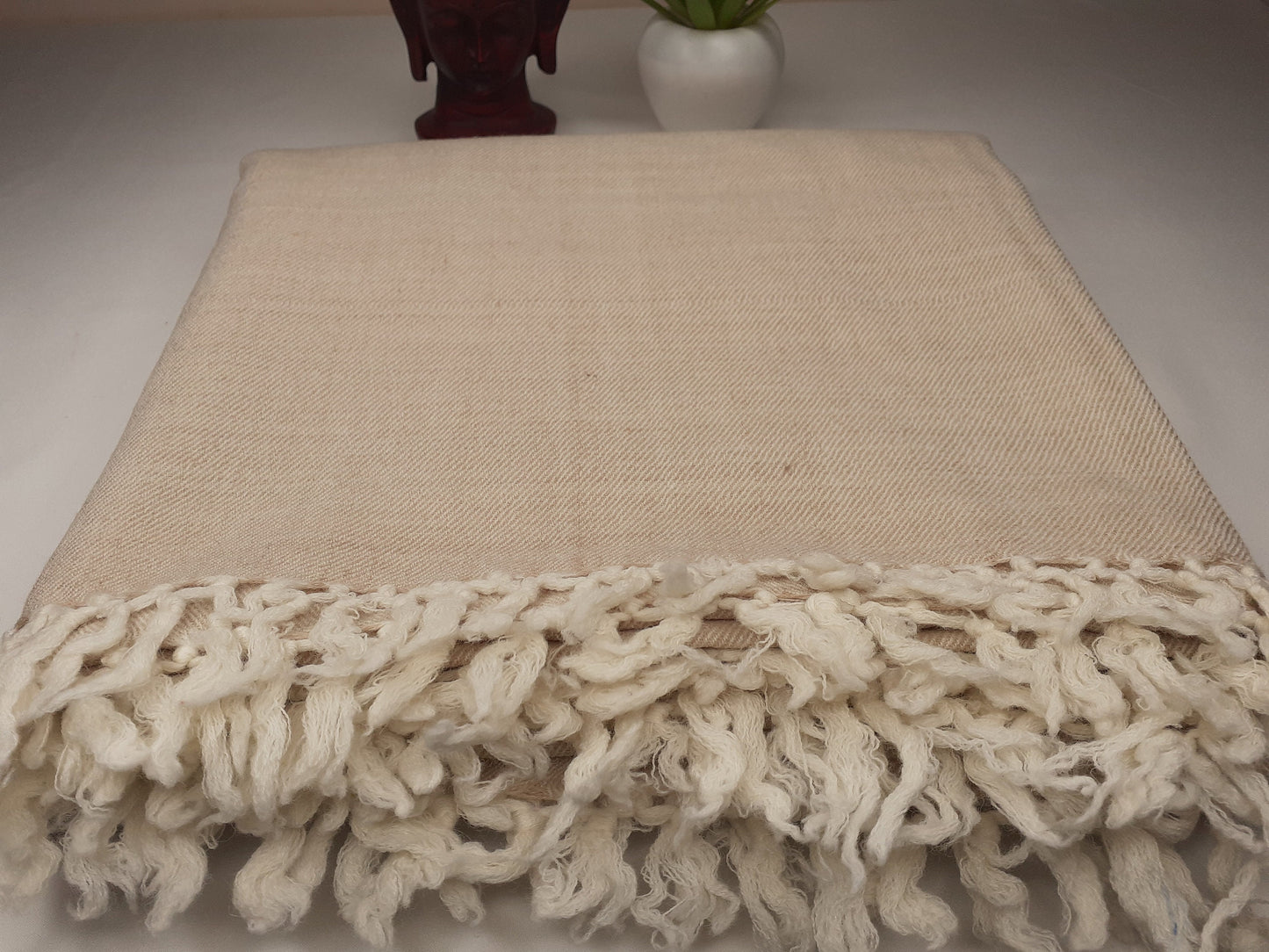 Handwoven Cream Pure Himalayan Sheep Wool Meditation Shawl,Himalayan Prayer Blanket,Kullu Shawl,Ethnic Indian Shawl,Wool Prayer Wrap