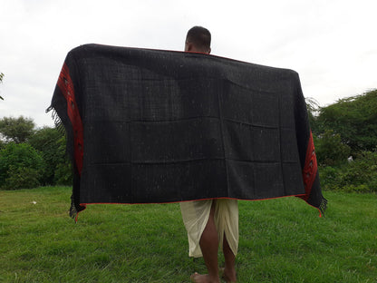 Handwoven Black Pure Himalayan Sheep Wool Meditation Shawl,Himalayan Prayer Blanket,Kullu Shawl,Ethnic Indian Shawl,Wool Prayer Wrap