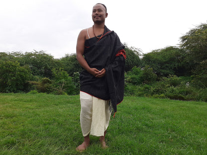 Handwoven Black Pure Himalayan Sheep Wool Meditation Shawl,Himalayan Prayer Blanket,Kullu Shawl,Ethnic Indian Shawl,Wool Prayer Wrap
