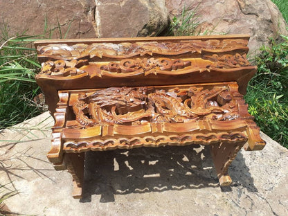 Small Size Dragon Handcarved Foldable Wooden Tibetan Buddhist Altar,Zen Meditation Altar,Dragon Carved Prayer table,Tibetan Alter Table,