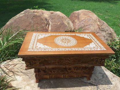 Small Size Dragon Handcarved Foldable Wooden Tibetan Buddhist Altar,Zen Meditation Altar,Dragon Carved Prayer table,Tibetan Alter Table,