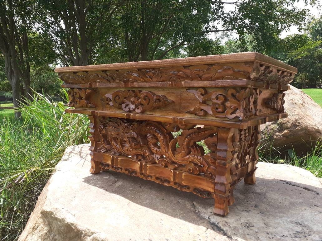 Small Size Dragon Handcarved Foldable Wooden Tibetan Buddhist Altar,Zen Meditation Altar,Dragon Carved Prayer table,Tibetan Alter Table,