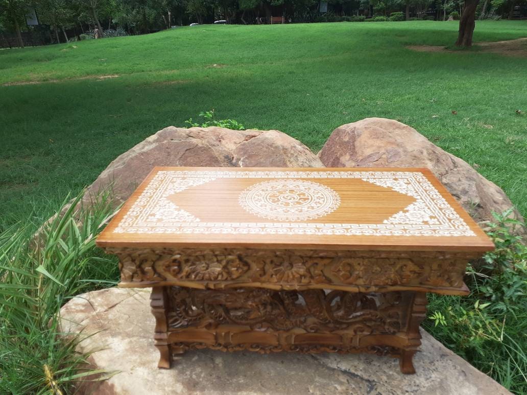 Dragon Handcarved Foldable Wooden Tibetan Buddhist Altar,Buddhist Prayer Table,Tibetan Meditation Altar,Traditional Tibetan Table