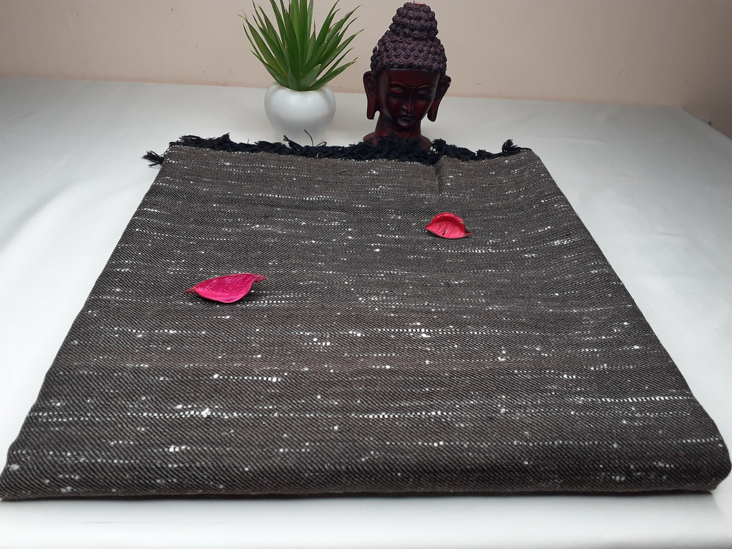 Handwoven Brown Pure Himalayan Sheep Wool Meditation Shawl,Himalayan Prayer Blanket,Kullu Shawl,Ethnic Indian Shawl,Wool Prayer Wrap