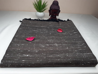 Handwoven Brown Pure Himalayan Sheep Wool Meditation Shawl,Himalayan Prayer Blanket,Kullu Shawl,Ethnic Indian Shawl,Wool Prayer Wrap
