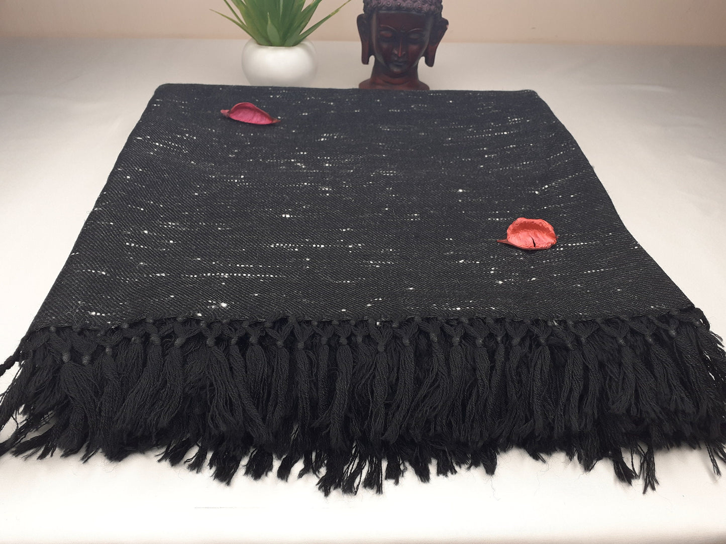 Handwoven Black Pure Himalayan Sheep Wool Meditation Shawl,Himalayan Prayer Blanket,Kullu Shawl,Ethnic Indian Shawl,Wool Prayer Wrap