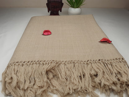 Handwoven Beige Pure Himalayan Sheep Wool Meditation Shawl,Himalayan Prayer Blanket,Kullu Shawl,Ethnic Indian Shawl,Wool Prayer Wrap