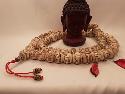 54 Beads Handcarved Skull Bone Mala,Bone Meditation Mala,Bone necklace,Ethnic Bone Jewellery,Tibetan Buddhist Prayer Skull Mala,Tantrik Japa