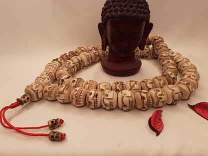 54 Beads Handcarved Skull Bone Mala,Bone Meditation Mala,Bone necklace,Ethnic Bone Jewellery,Tibetan Buddhist Prayer Skull Mala,Tantrik Japa