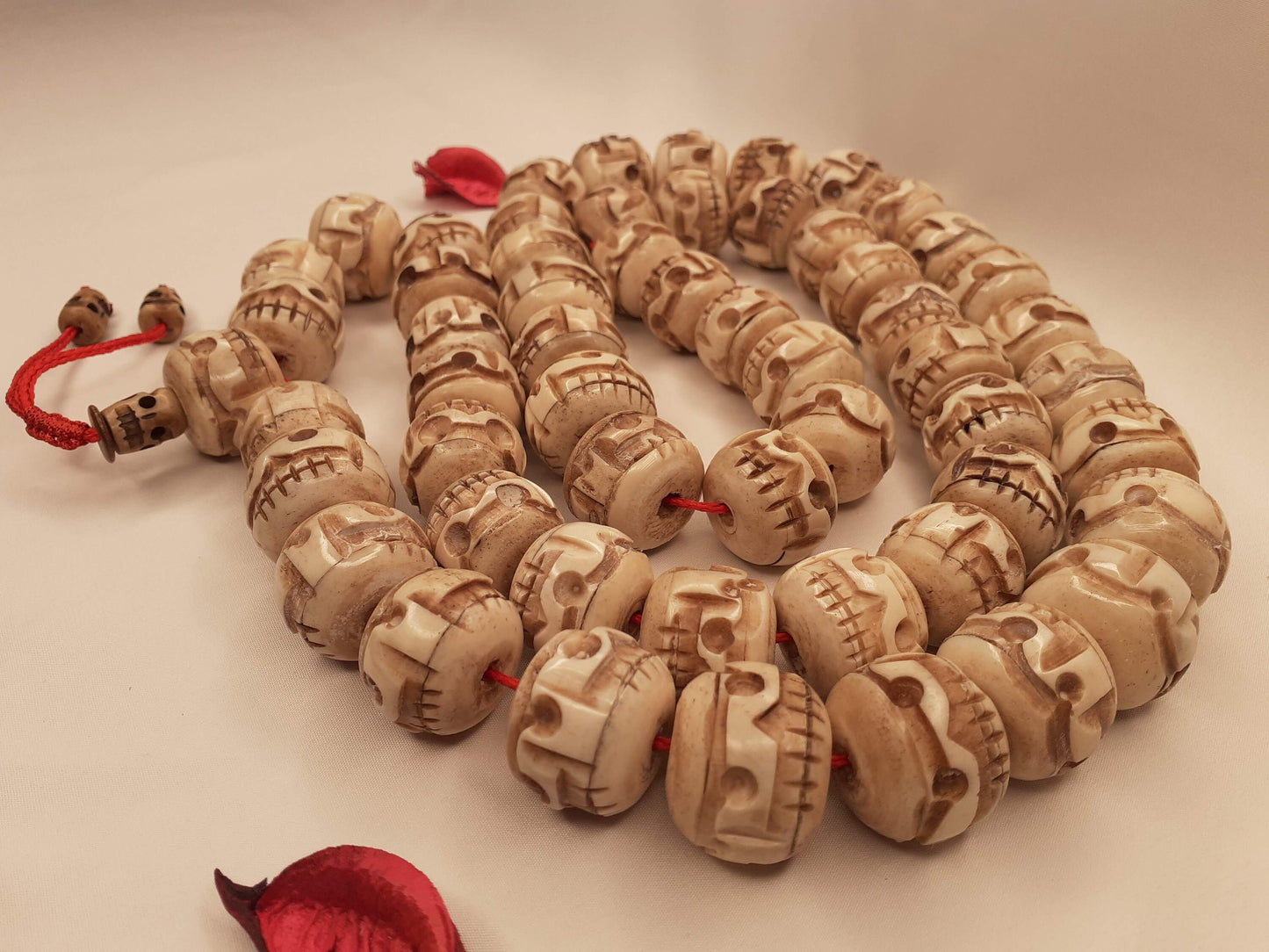 54 Beads Handcarved Skull Bone Mala,Bone Meditation Mala,Bone necklace,Ethnic Bone Jewellery,Tibetan Buddhist Prayer Skull Mala,Tantrik Japa