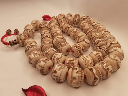54 Beads Handcarved Skull Bone Mala,Bone Meditation Mala,Bone necklace,Ethnic Bone Jewellery,Tibetan Buddhist Prayer Skull Mala,Tantrik Japa