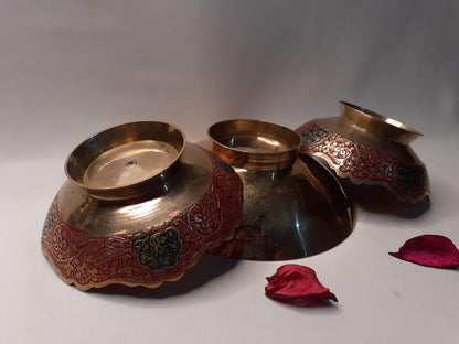 Decorative Handcrafted Floral Brass Ritual Prayer Offering Bowl,Handmade Brass Bowl  with Flower Embossed Design,Brass Altar Decor/Bowl