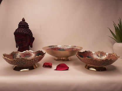 Decorative Handcrafted Floral Brass Ritual Prayer Offering Bowl,Handmade Brass Bowl  with Flower Embossed Design,Brass Altar Decor/Bowl