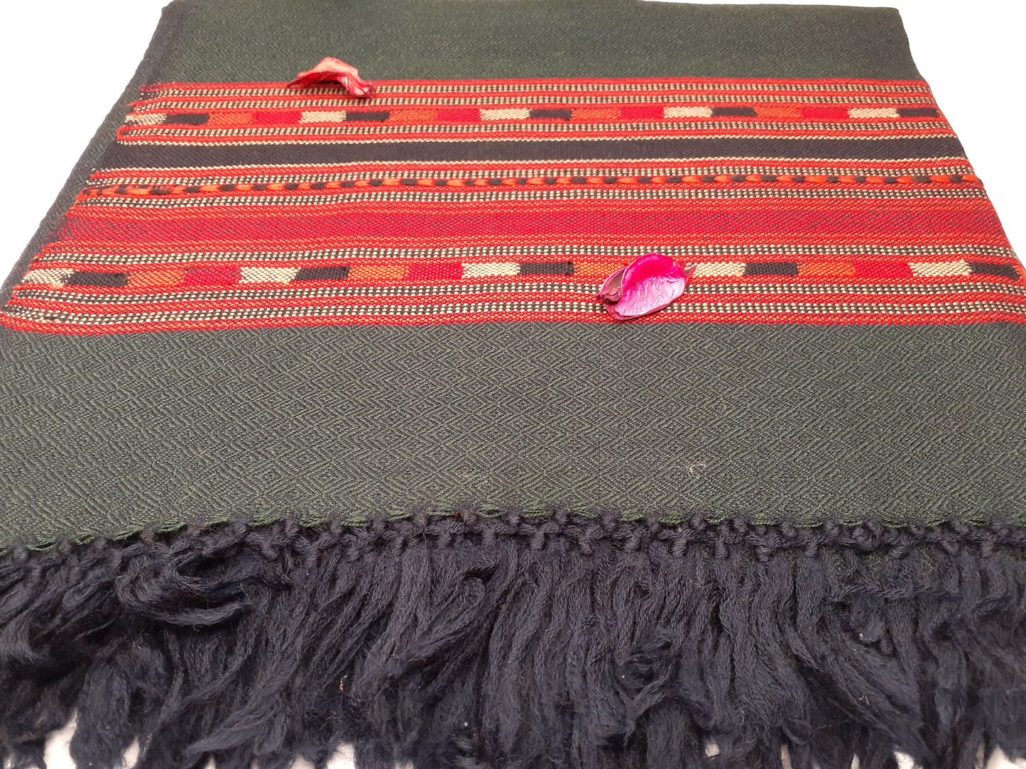 Handwoven Green Pure Himalayan Sheep Wool Meditation Shawl,Ethnic Indian Wool Scarf,Himalayan Wool Wrap,Handmade Indian Shawl,Kullu Shawl