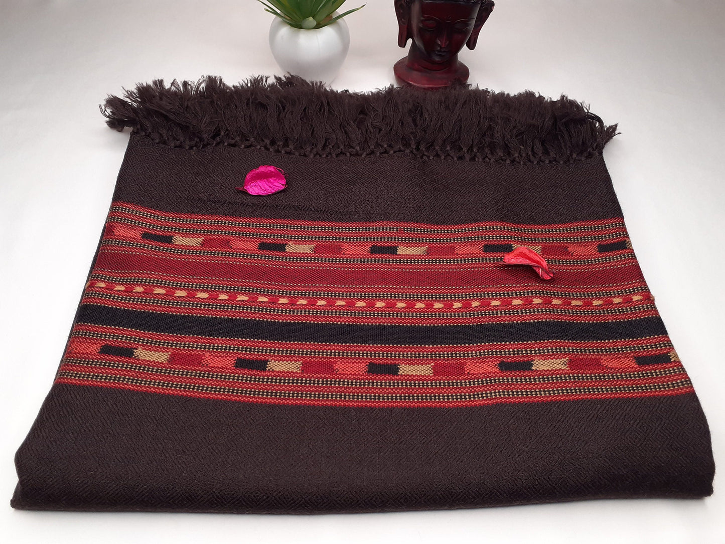 Handwoven Brown Pure Himalayan Sheep Wool Meditation Shawl,Ethnic Indian Wool Scarf,Himalayan Wool Wrap,Handmade Indian Shawl,Kullu Shawl