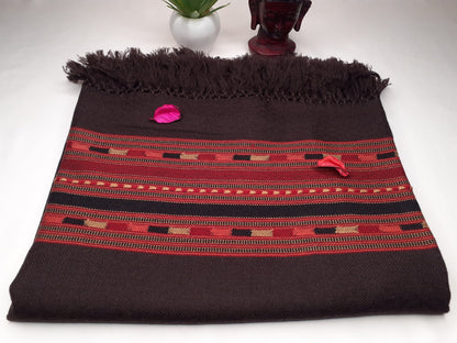 Handwoven Brown Pure Himalayan Sheep Wool Meditation Shawl,Ethnic Indian Wool Scarf,Himalayan Wool Wrap,Handmade Indian Shawl,Kullu Shawl