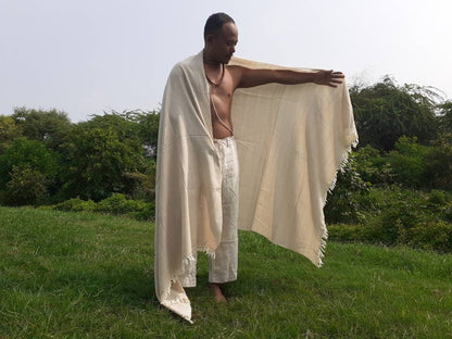 Handwoven Cream Pure Himalayan Sheep Wool Meditation Shawl,Himalayan Prayer Blanket,Kullu Shawl,Ethnic Indian Shawl,Wool Prayer Wrap