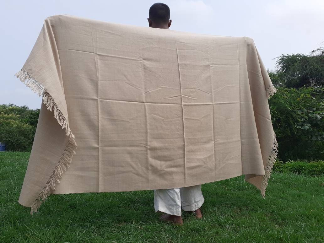 Handwoven Beige Pure Himalayan Sheep Wool Meditation Shawl,Himalayan Prayer Blanket,Kullu Shawl,Ethnic Indian Shawl,Wool Prayer Wrap