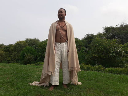 Handwoven Beige Pure Himalayan Sheep Wool Meditation Shawl,Himalayan Prayer Blanket,Kullu Shawl,Ethnic Indian Shawl,Wool Prayer Wrap