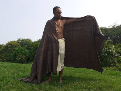 Handwoven Brown Pure Himalayan Sheep Wool Meditation Shawl,Himalayan Prayer Blanket,Kullu Shawl,Ethnic Indian Shawl,Wool Prayer Wrap