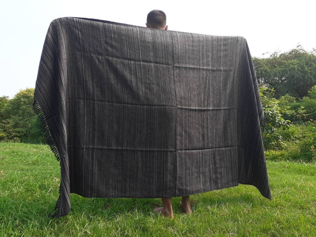 KALI X-Large Thick Black Handwoven Pure Himalayan Yak Wool Blanket,Yak Meditation Shawl,Tibetan Yak Wool Blanket,Ethnic Indian Yoga Yak Wrap