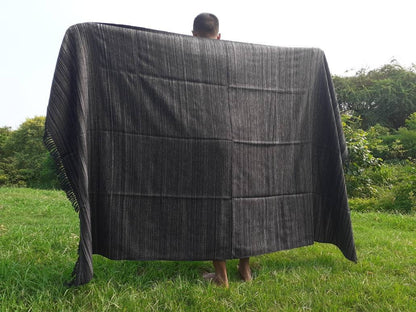 KALI X-Large Thick Black Handwoven Pure Himalayan Yak Wool Blanket,Yak Meditation Shawl,Tibetan Yak Wool Blanket,Ethnic Indian Yoga Yak Wrap